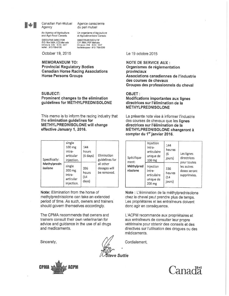 CPMA memorandum on Methylprednisolone