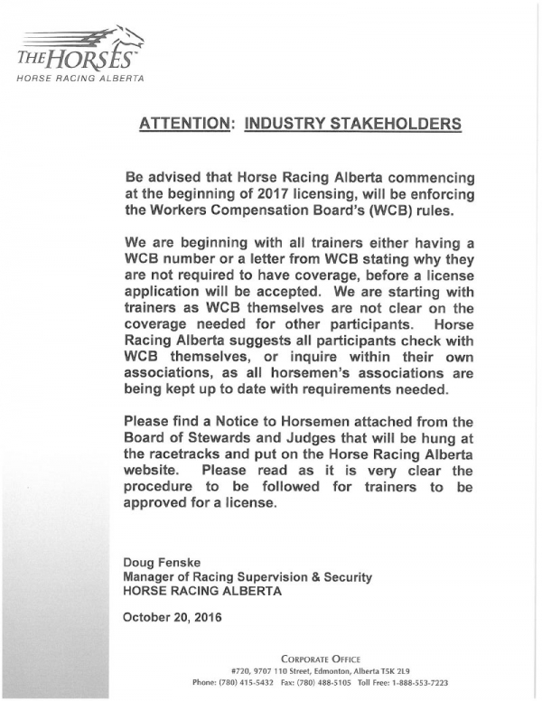 Commencement of WCB Enforcement with 2017 Licensing