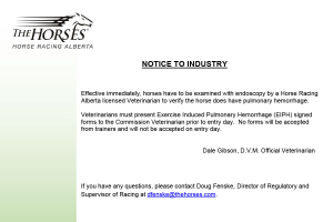 Notice to Industry: All Breeds - Exercise Induced Pulmonary Hemorrhage (EIPH) update