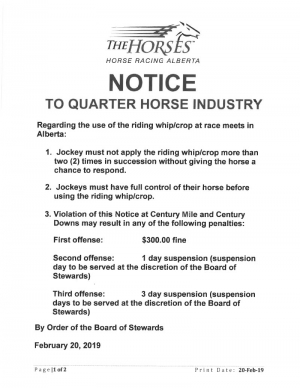 Notice to Quarter Horse Industry