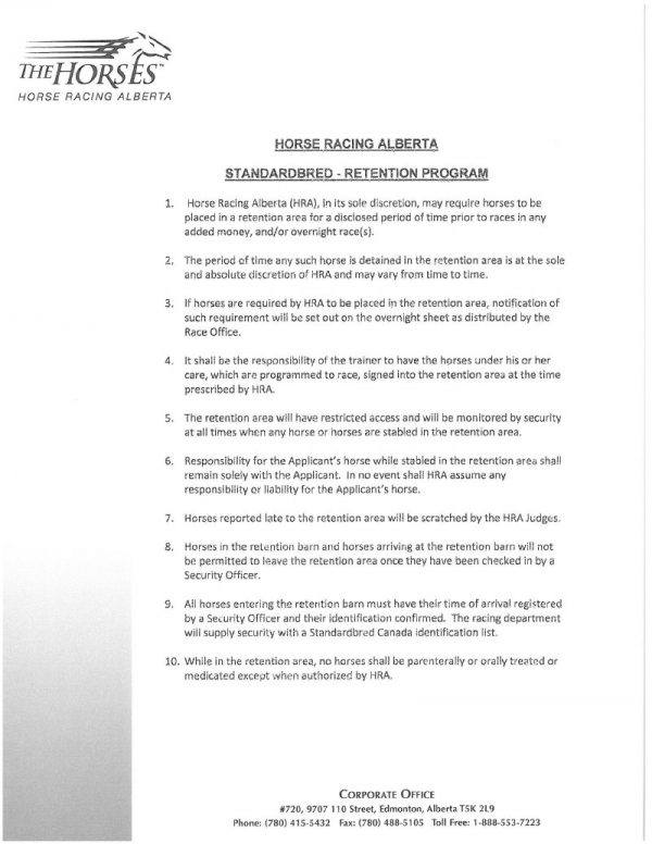 Standardbred Retention Program